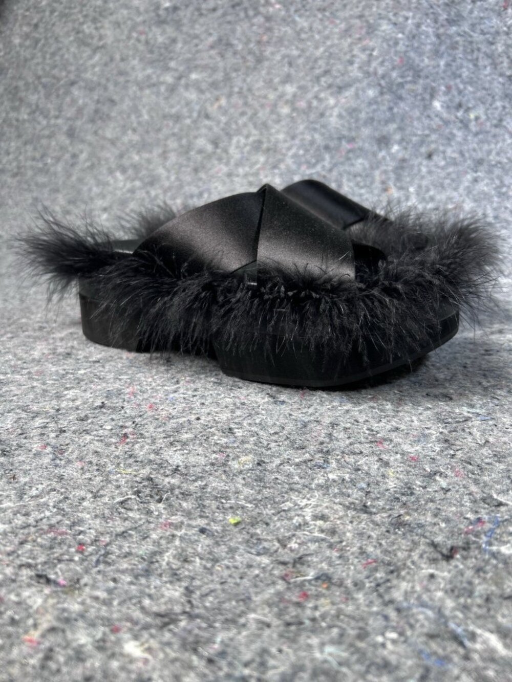 Title: Simone Rocha x H&M Feather Trim Platform Slides Black Satin Bow Size 7